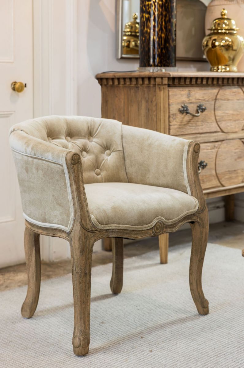 Small french tub chair upholstered in velvet