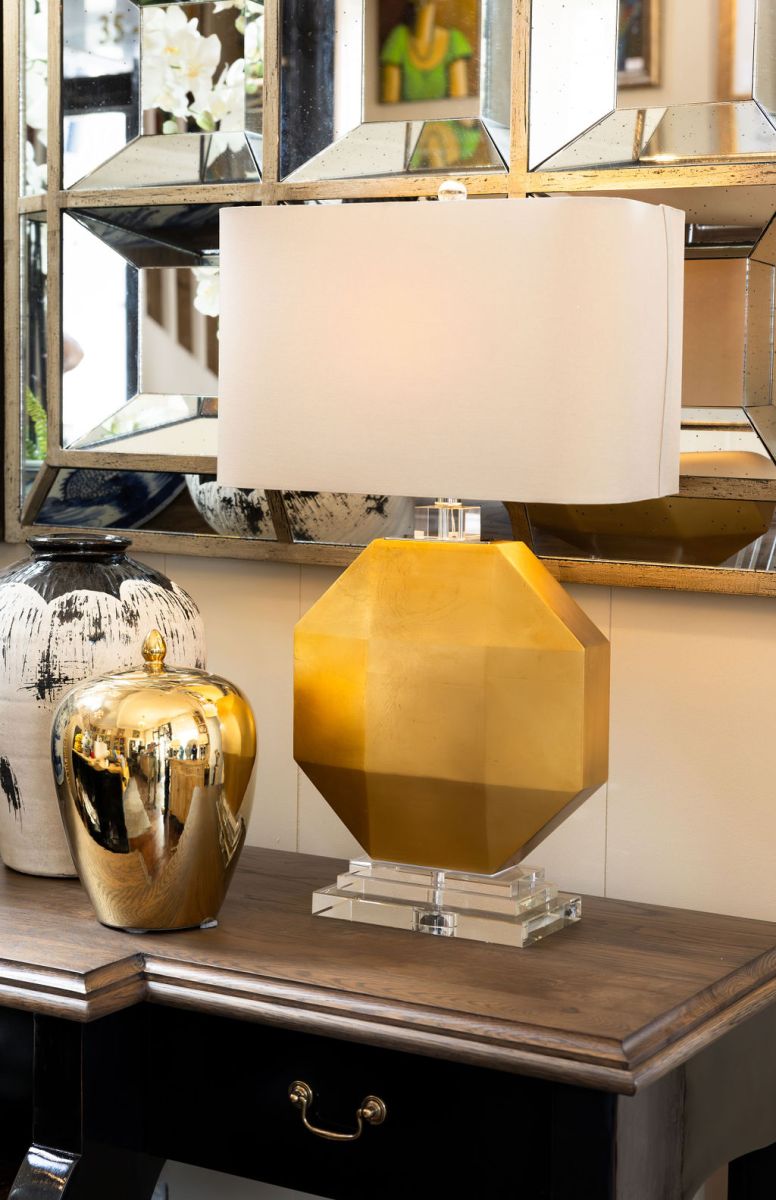 Block & Chisel crystal, iron and MDF lamp with white linen shade