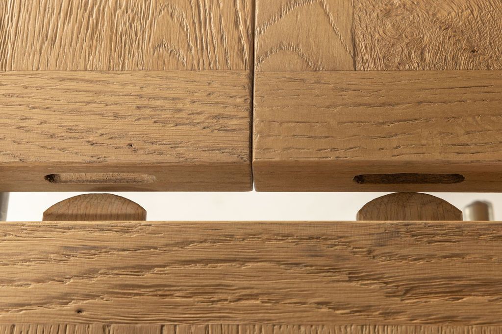 Block and chisel Wooden extension dining table with cross leg detail