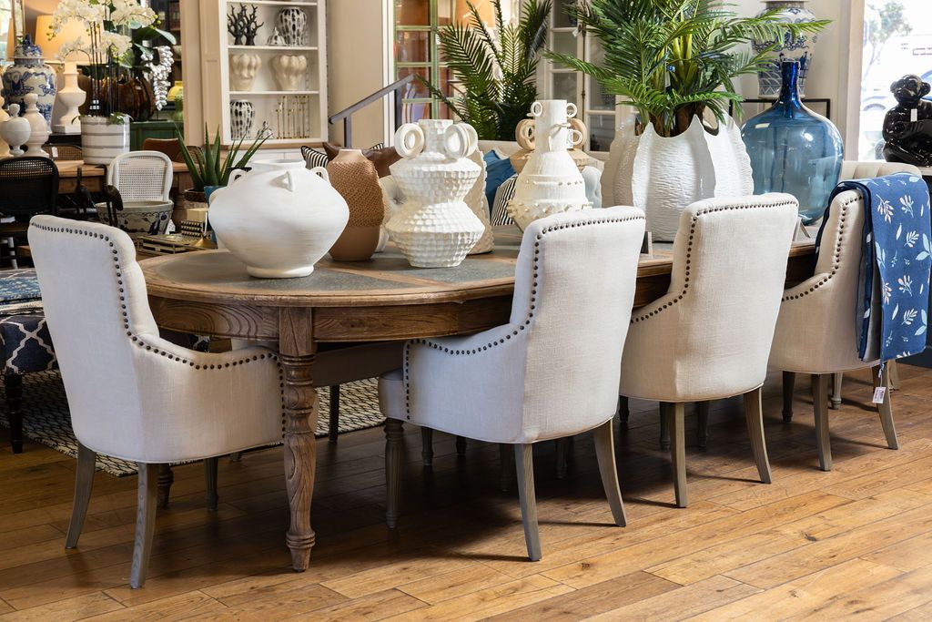 extension dining table with metal inlay