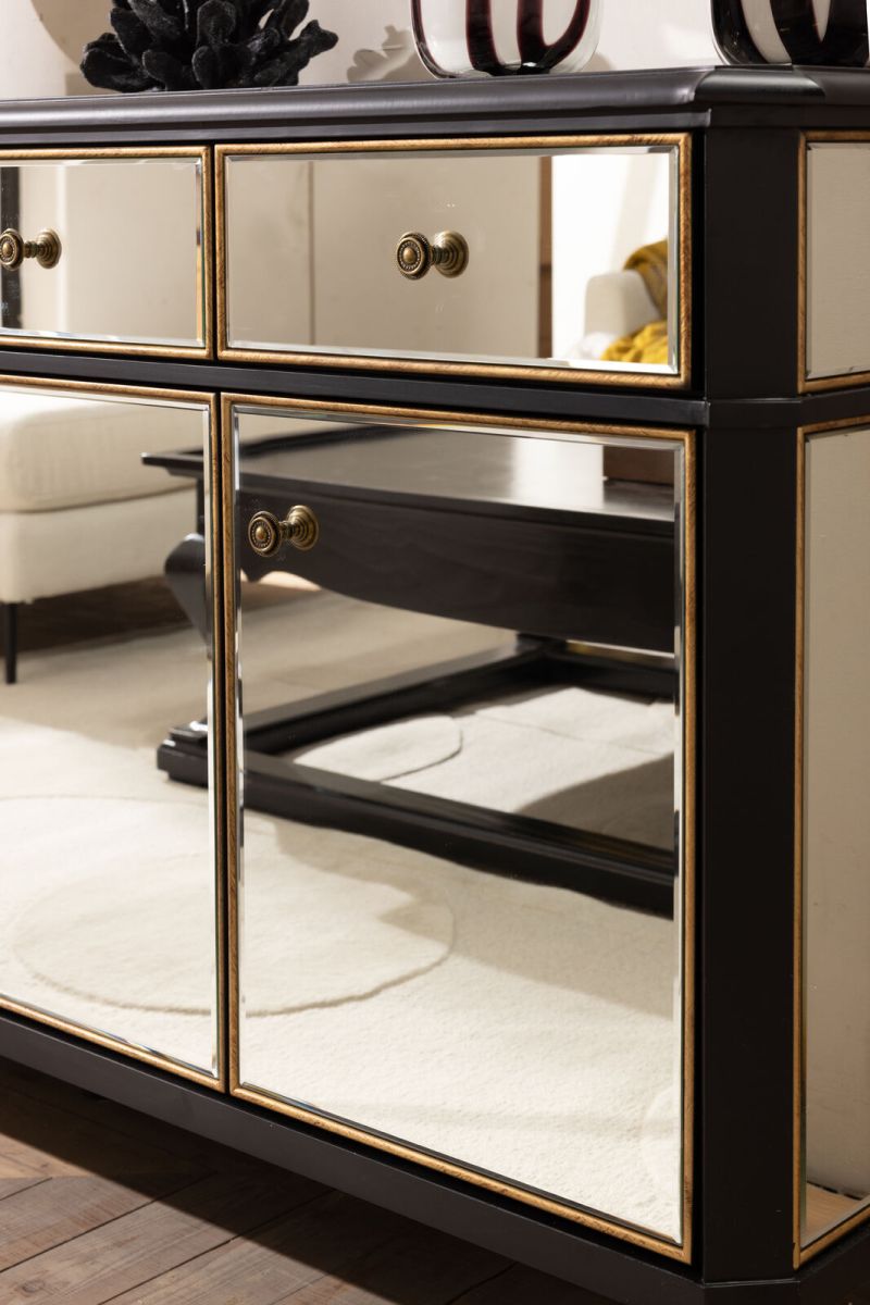 Block & Chisel mirrored 4 drawer/door sideboard
