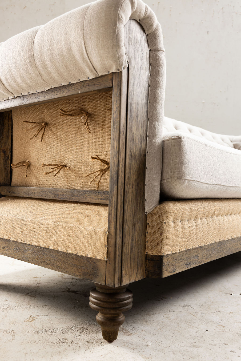 Stone upholstered vintage deconstructed sofa 