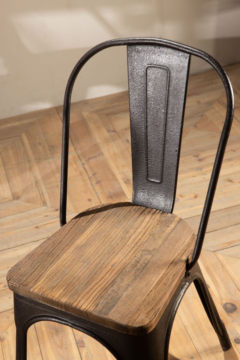 Block & Chisel metal dining chair with recycled elm wooden seat