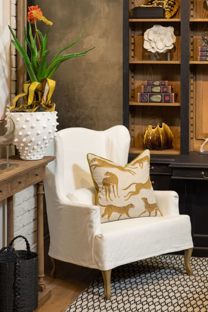 slipcover wingchair with oak legs