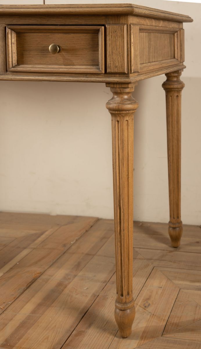 Block and chisel solid weathered oak desk with black inlay