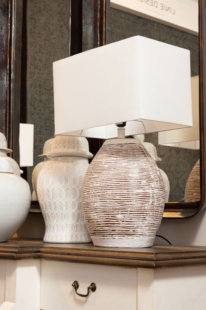 Table lamp with white wash base and white shade 