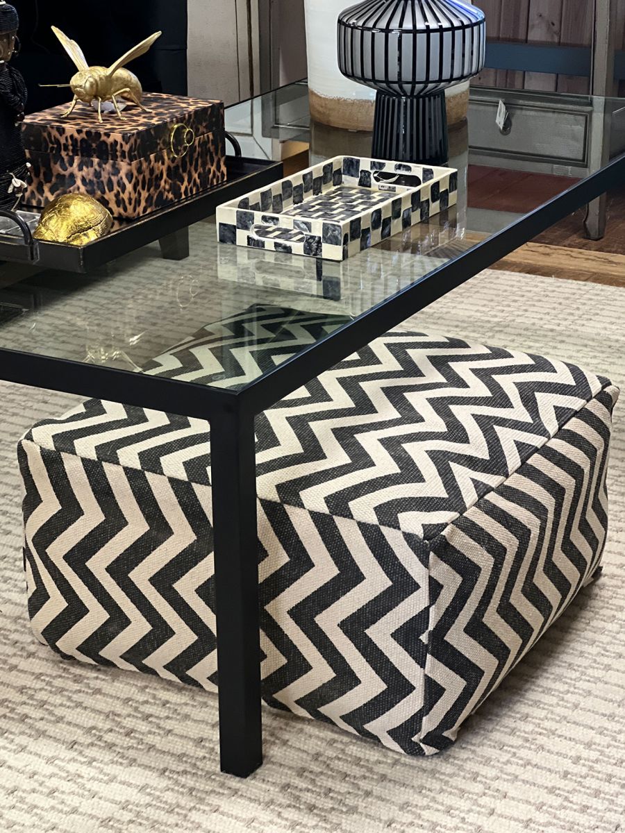 black and white chevron print naksha pouffe