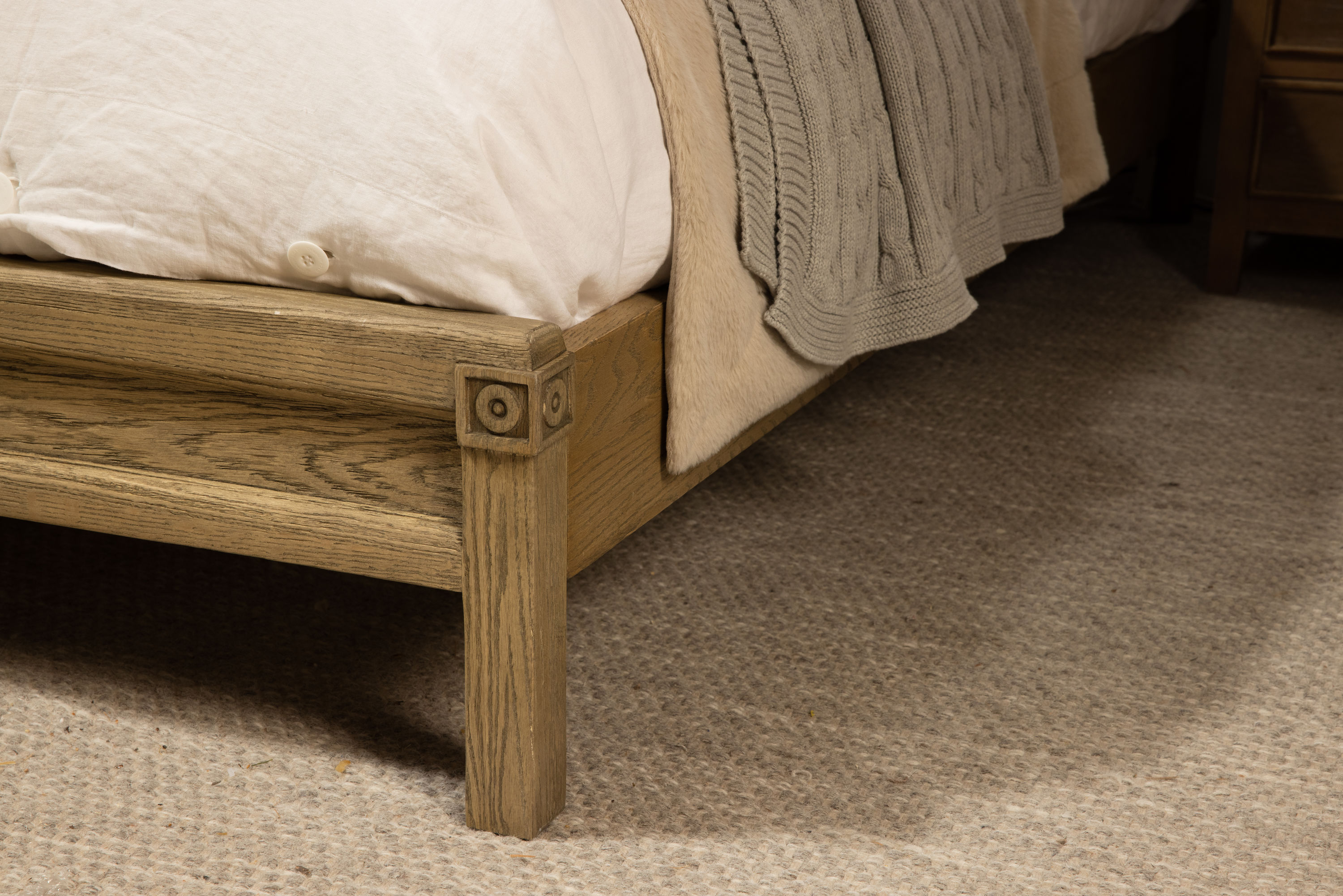 block and chisel bed with button detail and oak frame Château Collection 
