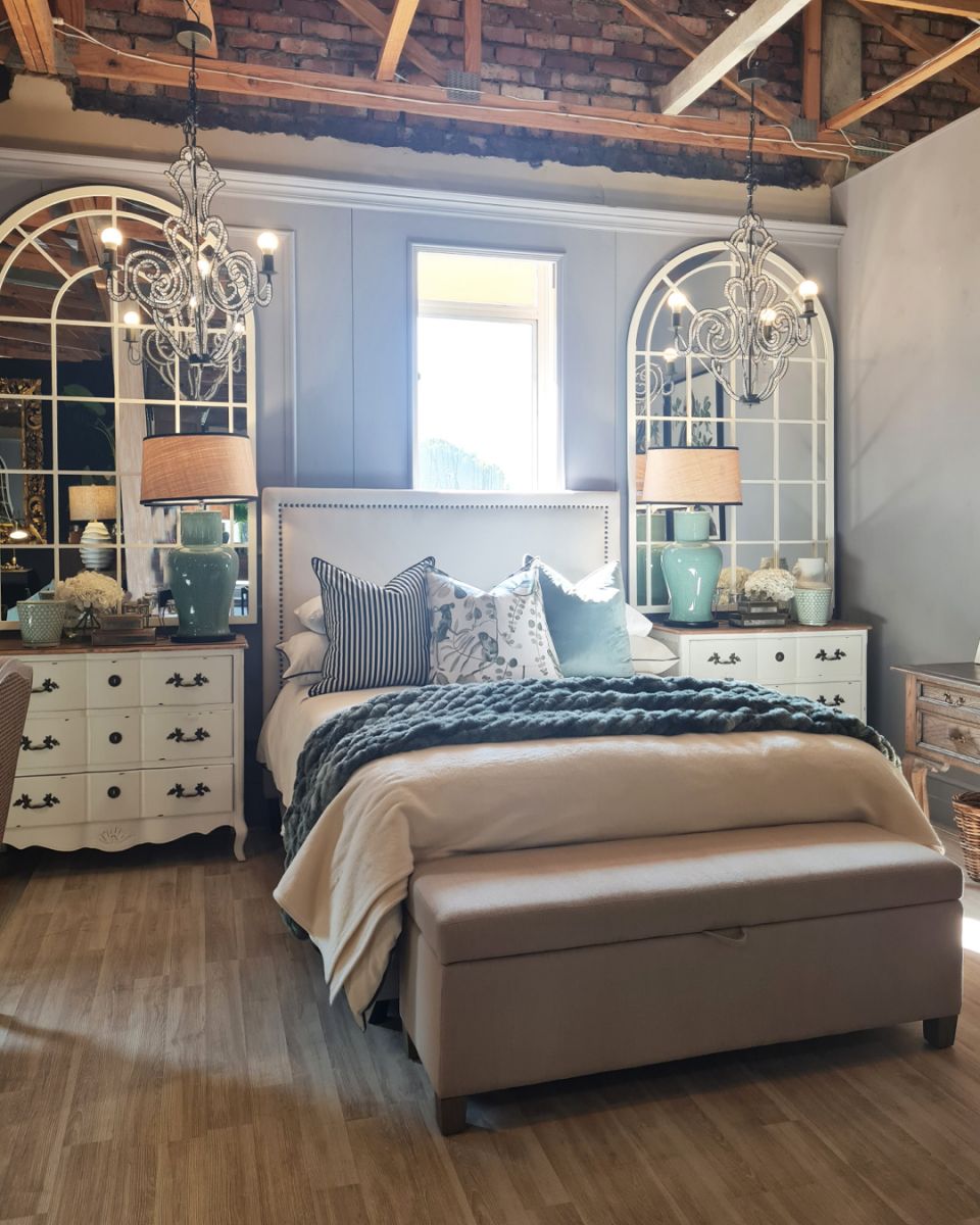 Block & Chisel linen upholstered bedend