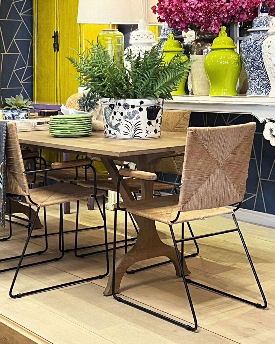 Casual dining chair with rattan seat, back and armrests