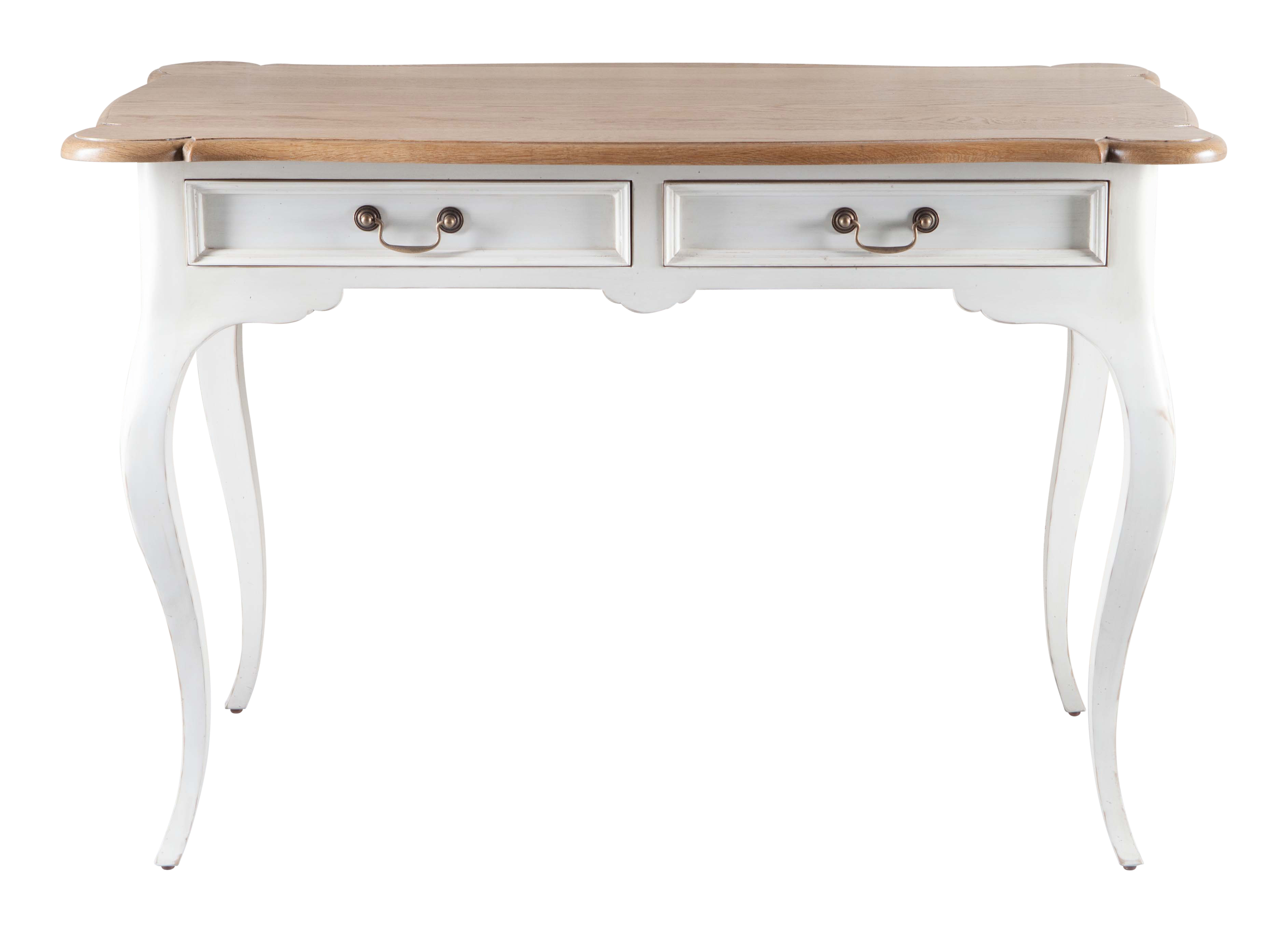 Block & Chisel cabriole leg writing table with scalloped top and white base
