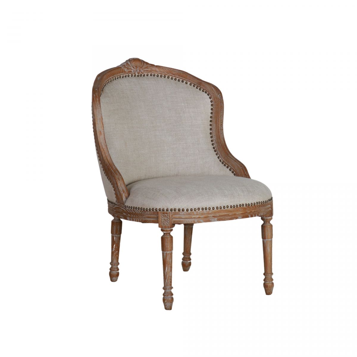 French chair with wooden frame and linen upholstery 