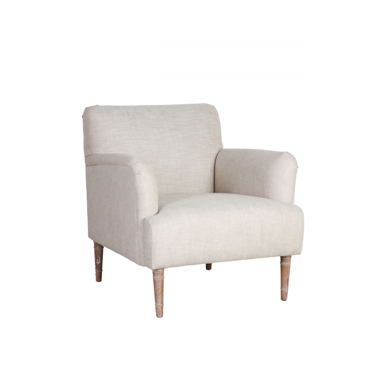 Upholstered armchair with wooden legs linen