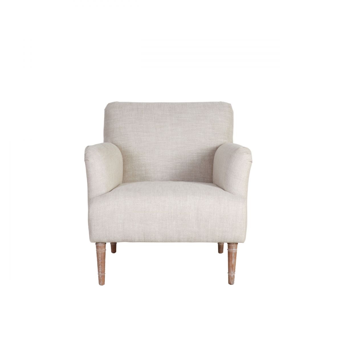 Upholstered armchair with wooden legs linen