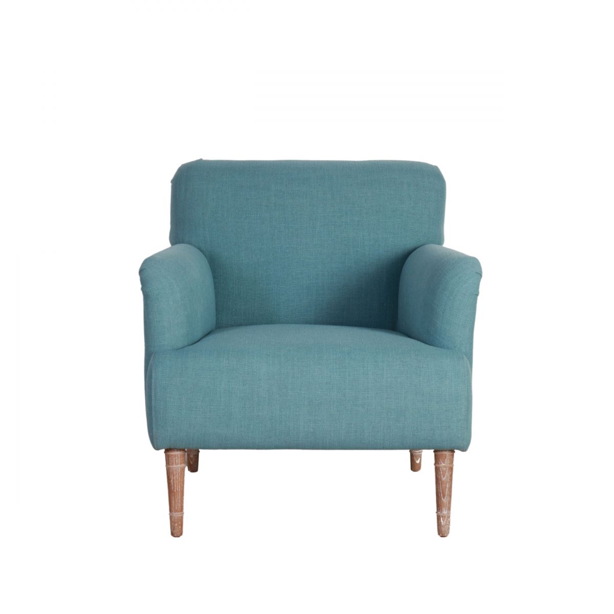 Upholstered armchair with wooden legs teal