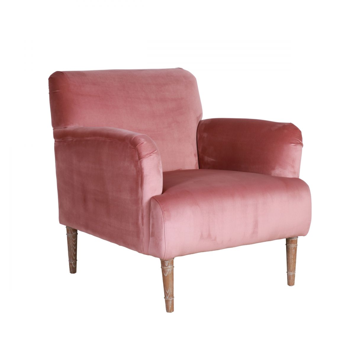 Upholstered armchair with wooden legs woodrose