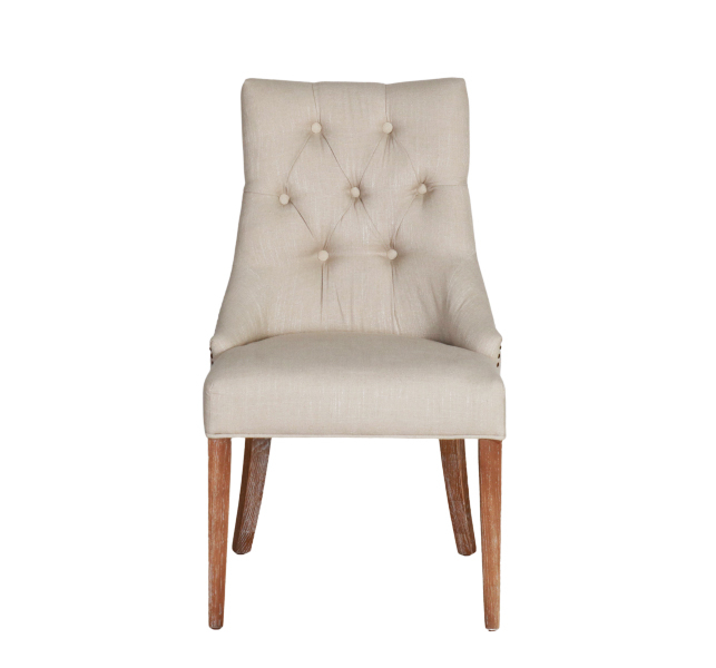 Linen upholstered dining chair with buttoned back oak legs Château Collection