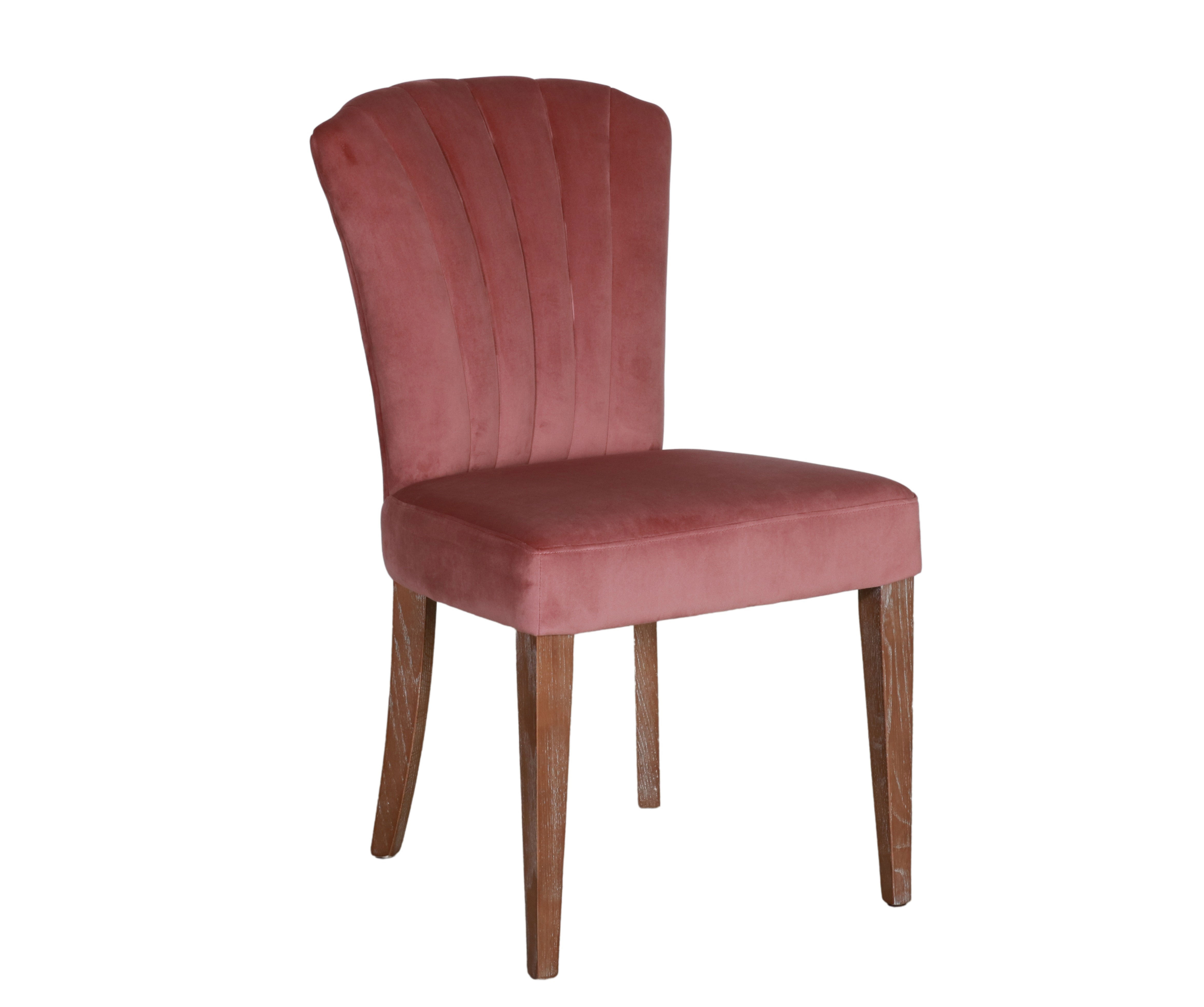 blush velvet dining chair with oak legs