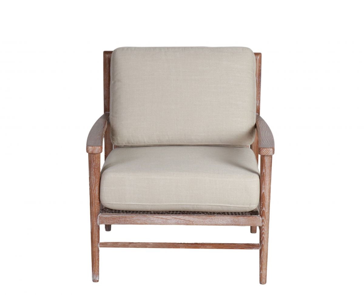 Linen arm chair with oak frame 