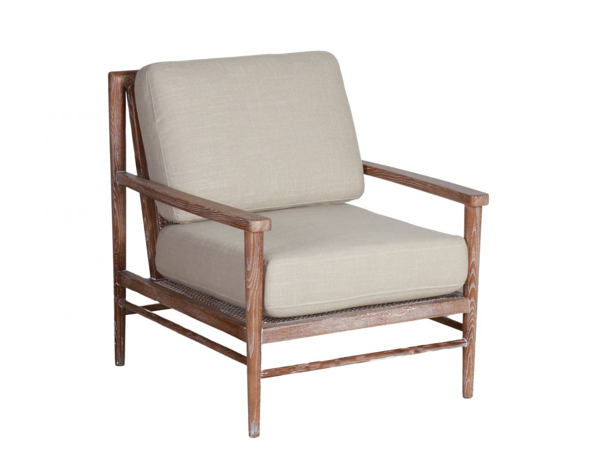 Linen arm chair with oak frame 