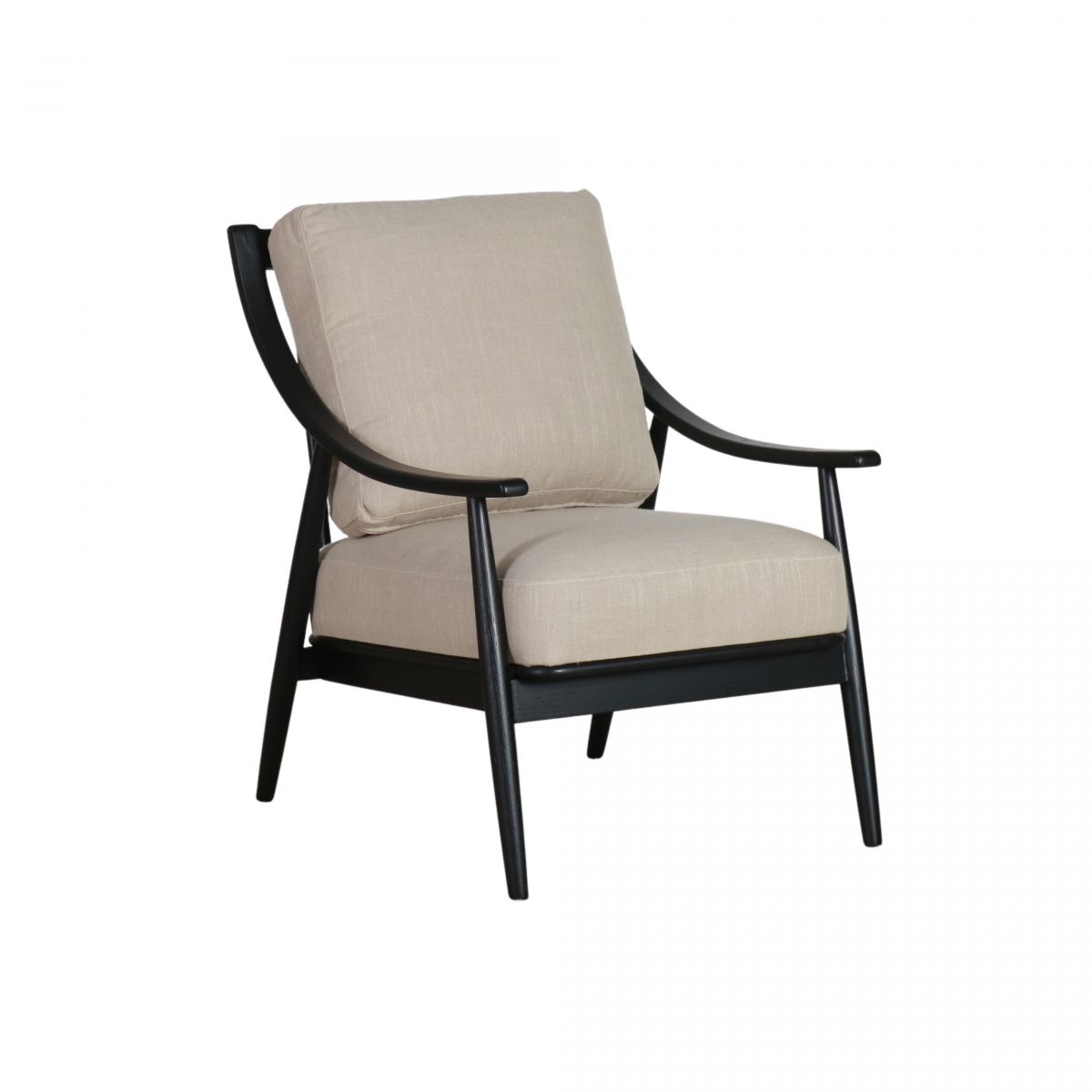 Modern armchair with black frame linen upholstery 