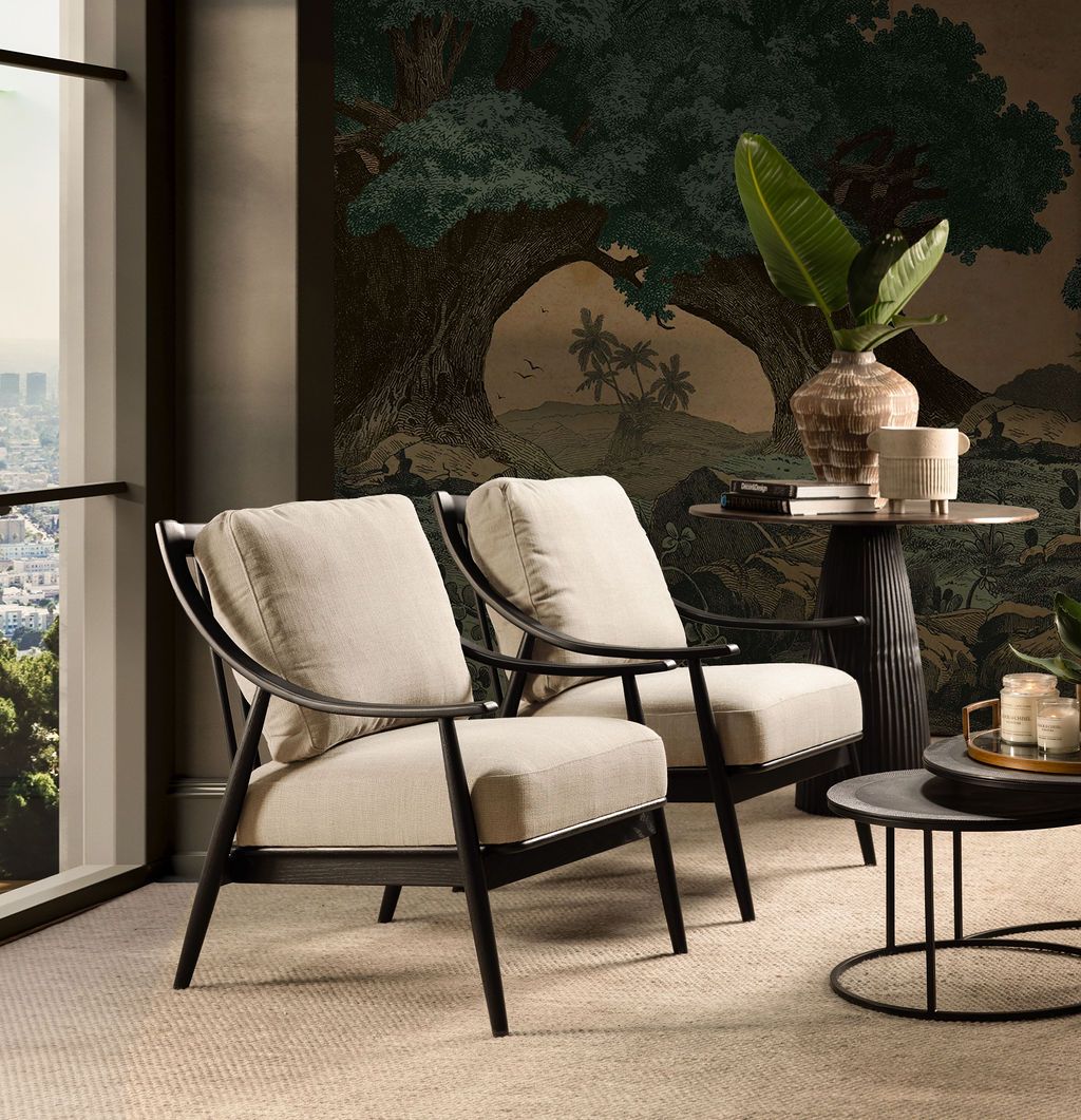Modern armchair with black frame grey upholstery 