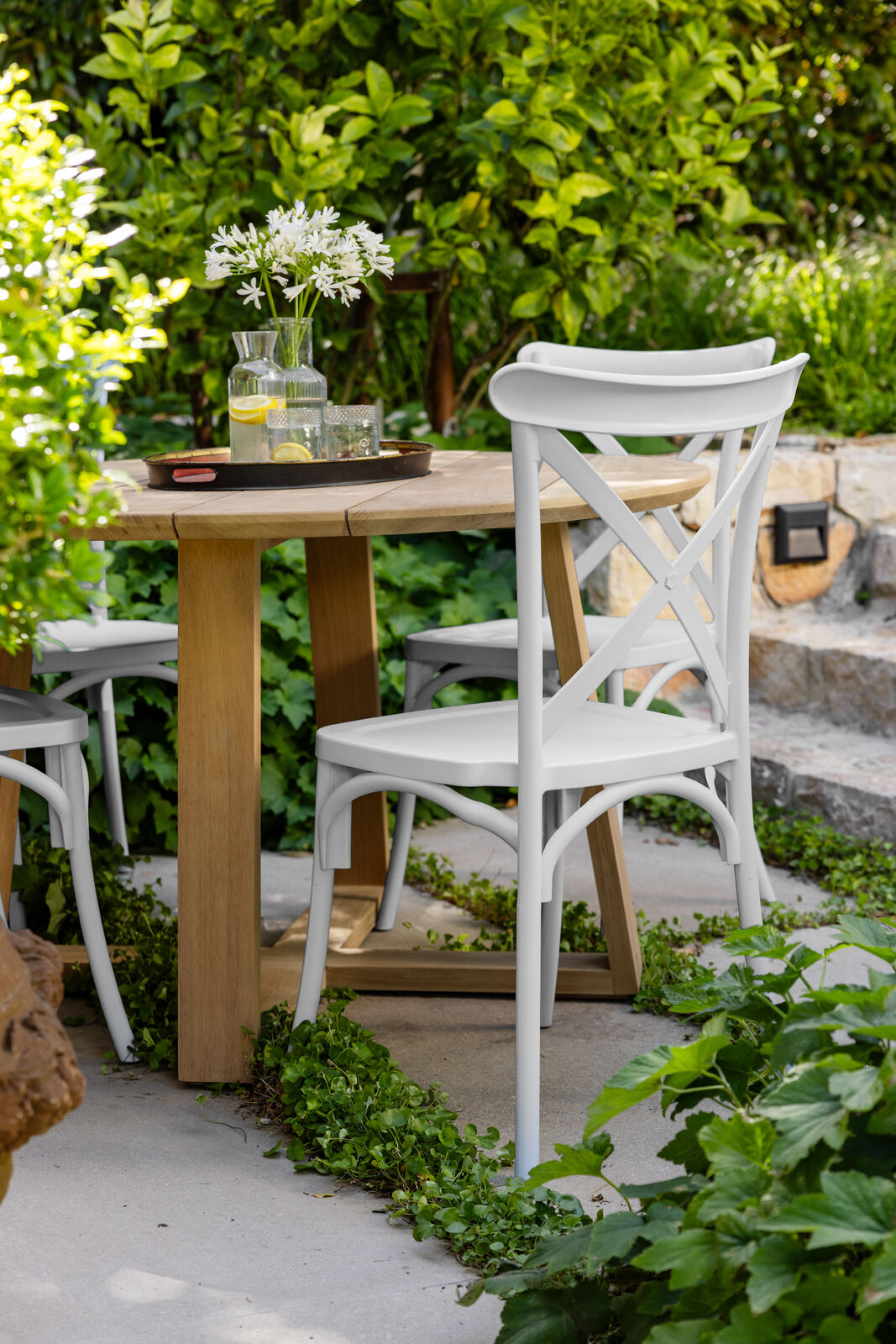 white pvc crossback outdoor chair 