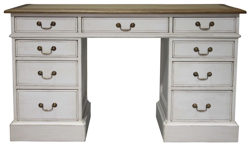 Block & Chisel weathered oak pedestal desk with antique white base