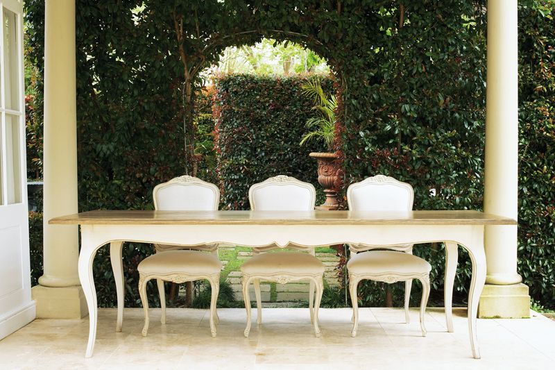 Block & Chisel weathered oak dining table with antique white base