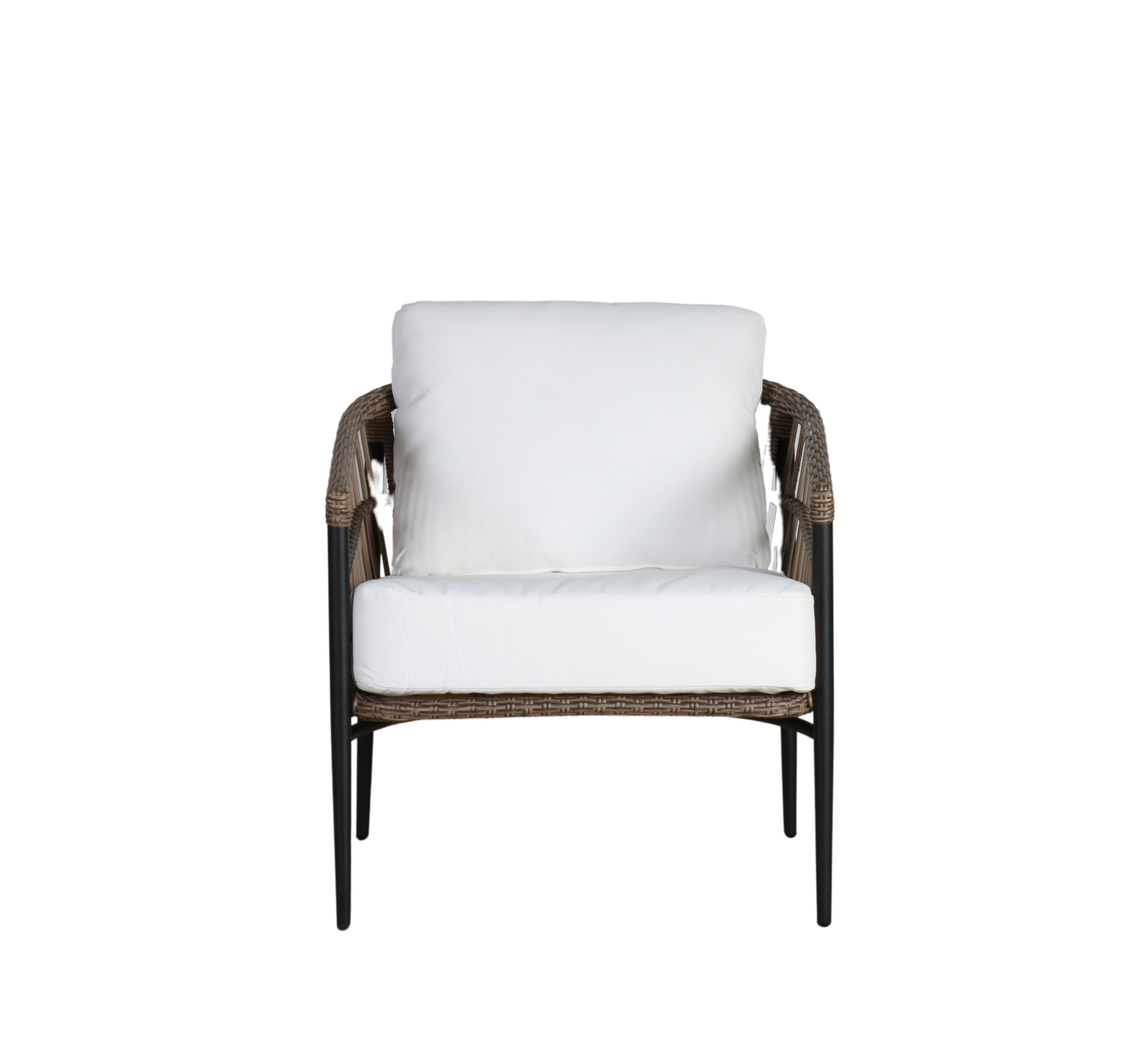 Outdoor armchair with seat and back cushion