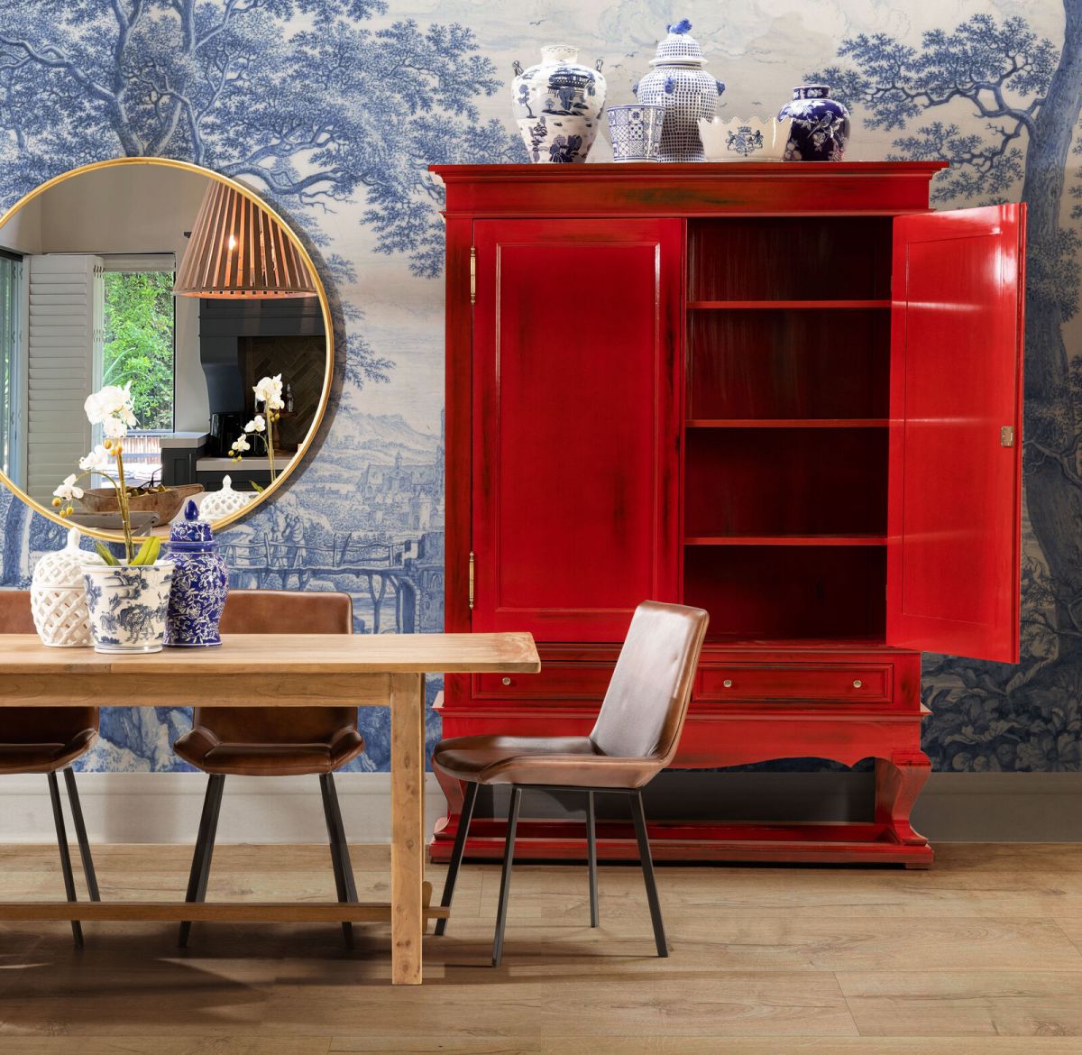 block and chisel shanghai drinks cabinet oriental red