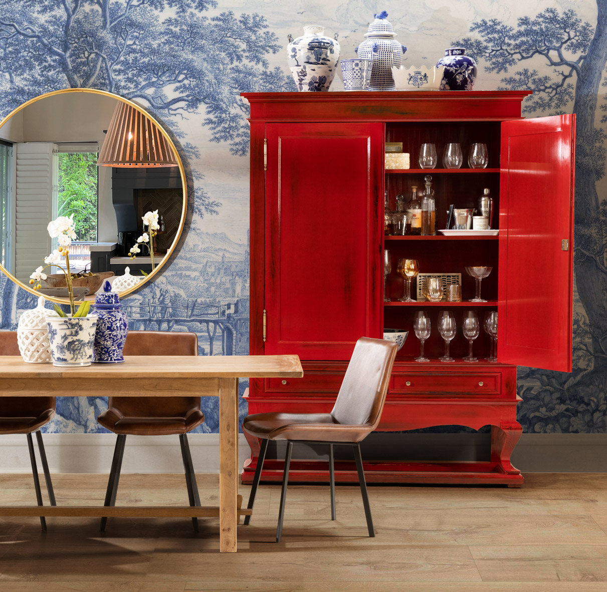 block and chisel shanghai drinks cabinet oriental red