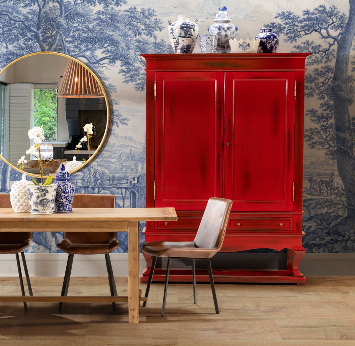 block and chisel shanghai drinks cabinet oriental red