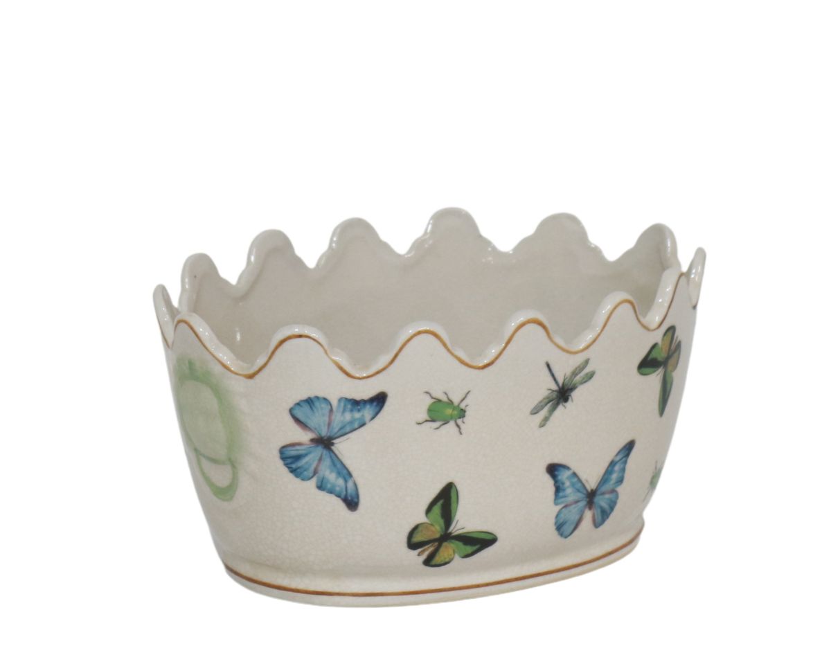 Blue and green ceramic planter