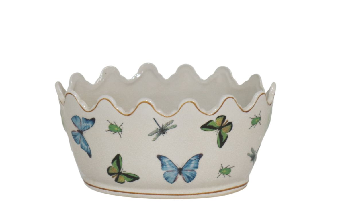 Blue and green ceramic planter