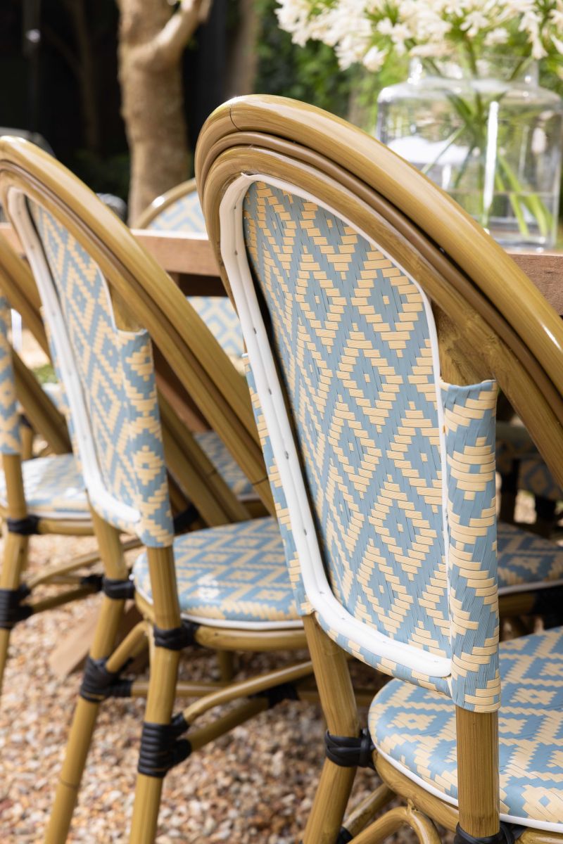 Blue and cream chair on sale