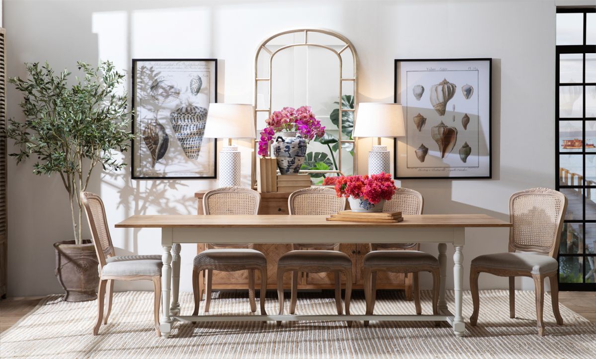 Block and chisel dining table antique white weathered oak