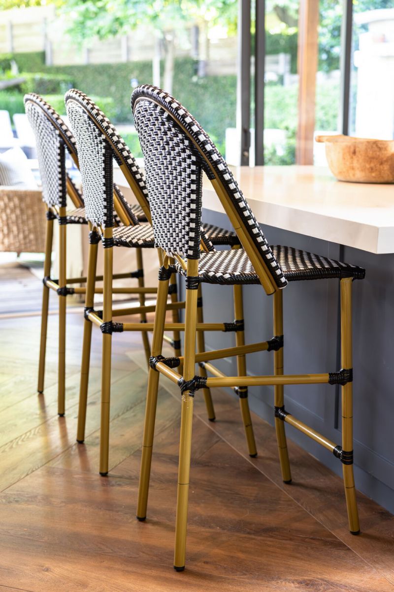 black and white synthetic barstool