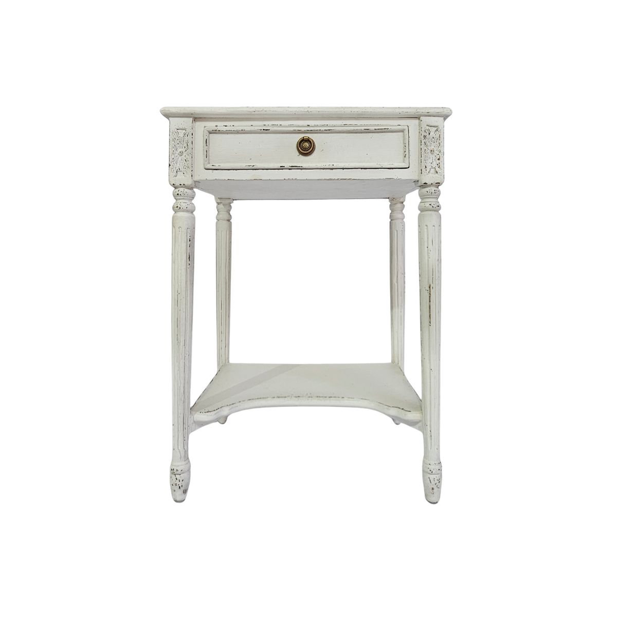 Block and chisel french style bedside table with shelf 