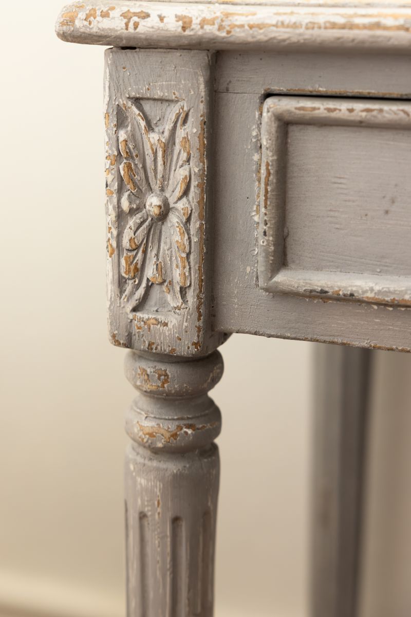 Block and chisel french style bedside table with shelf 