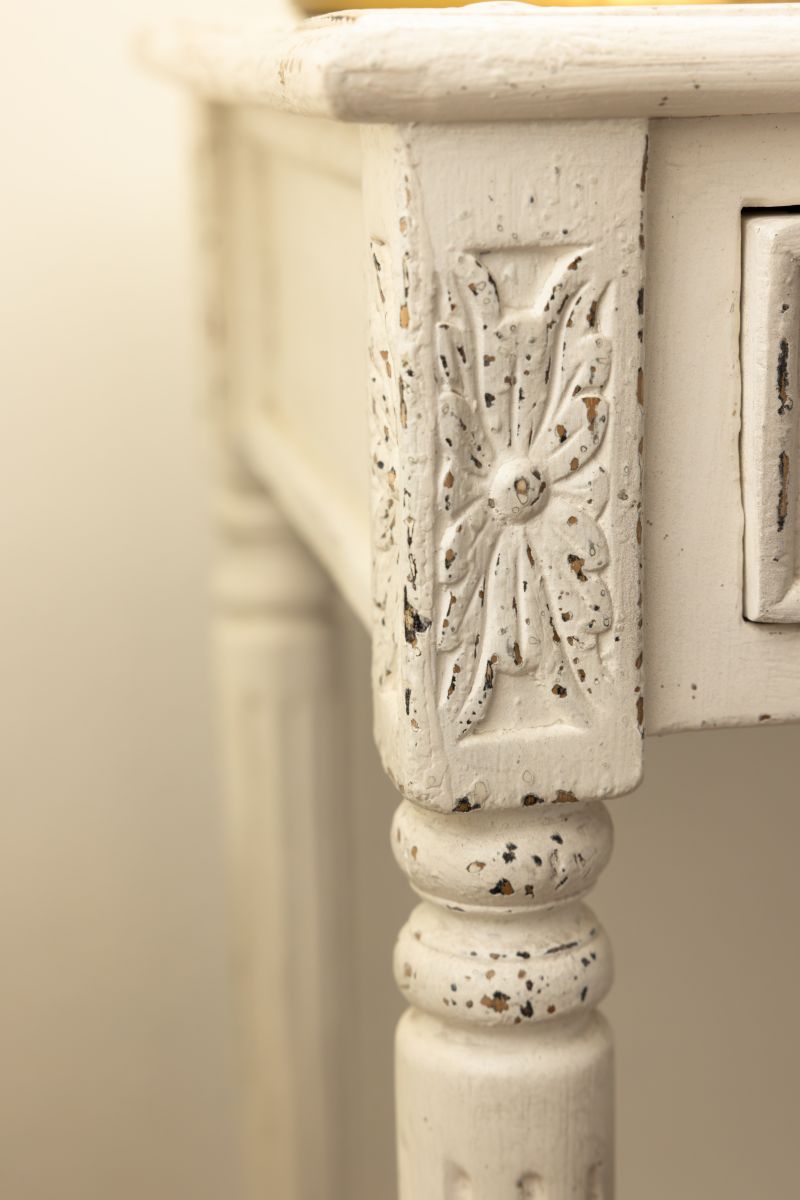 Block and chisel french style bedside table with shelf 