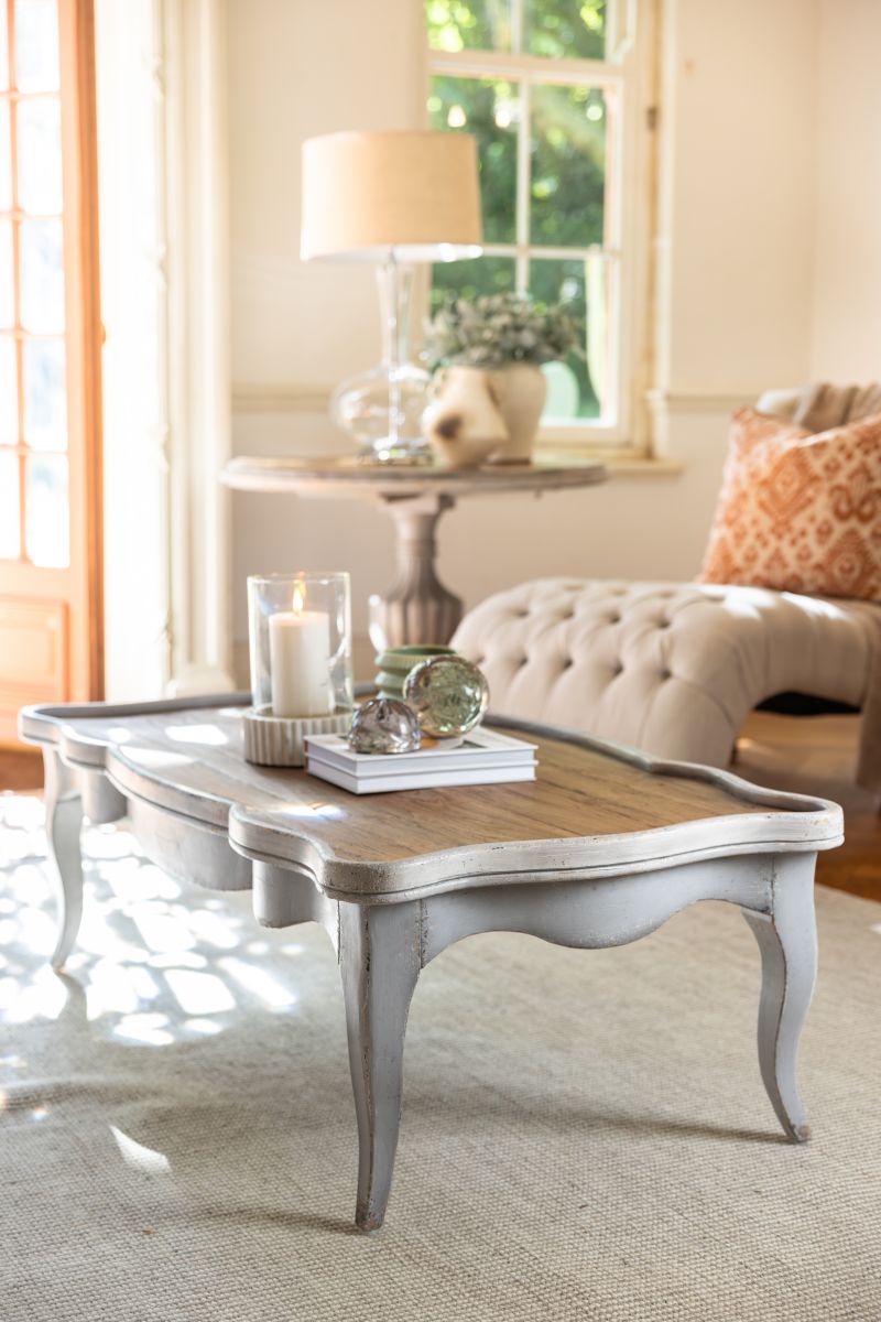 Block and chisel french style coffee table with drawer