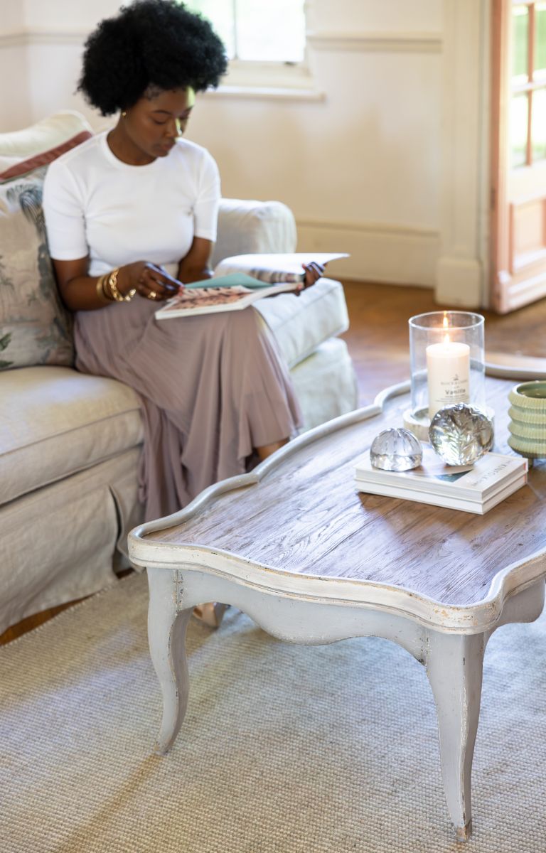 Block and chisel french style coffee table with drawer