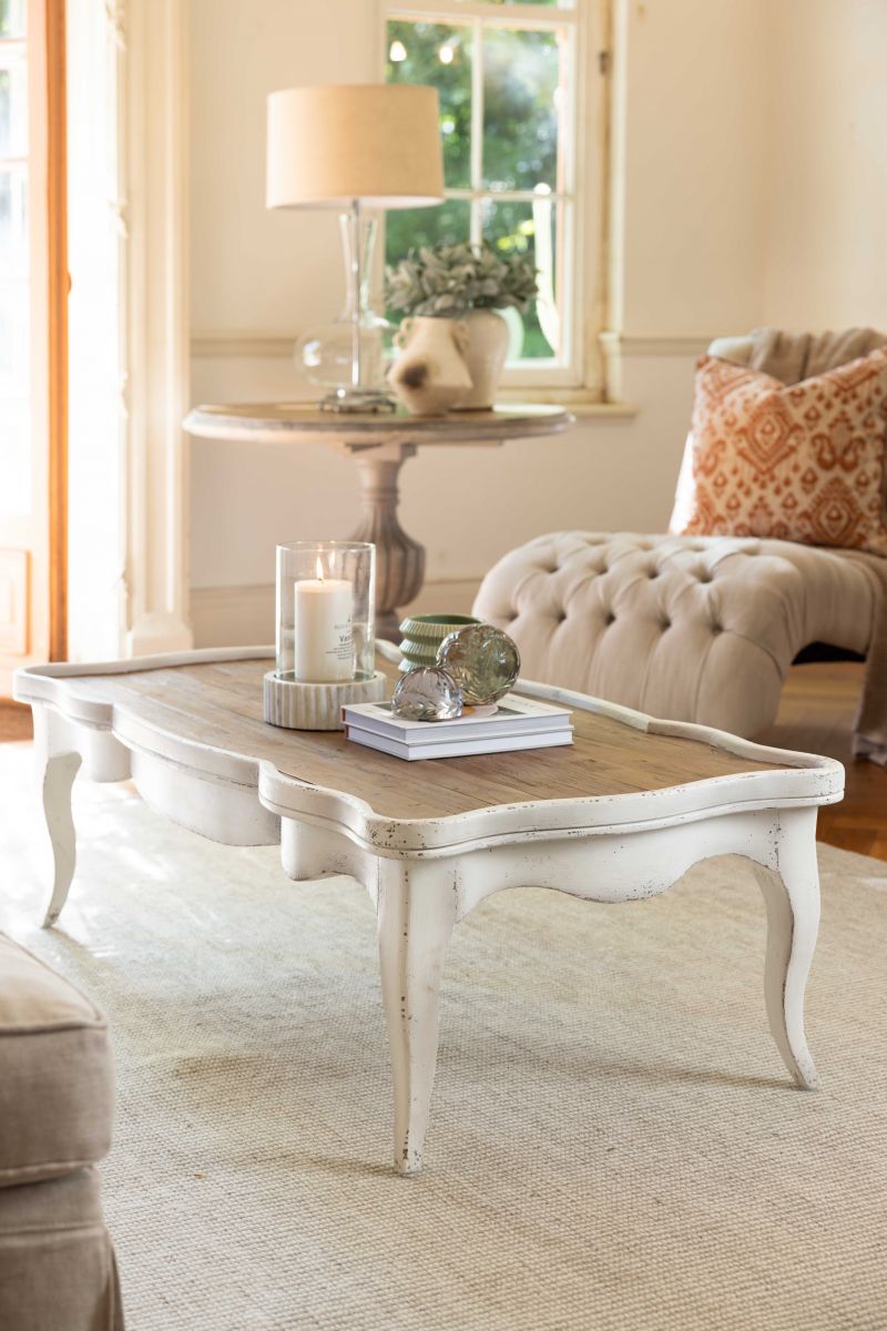 Block and chisel french style coffee table with drawer