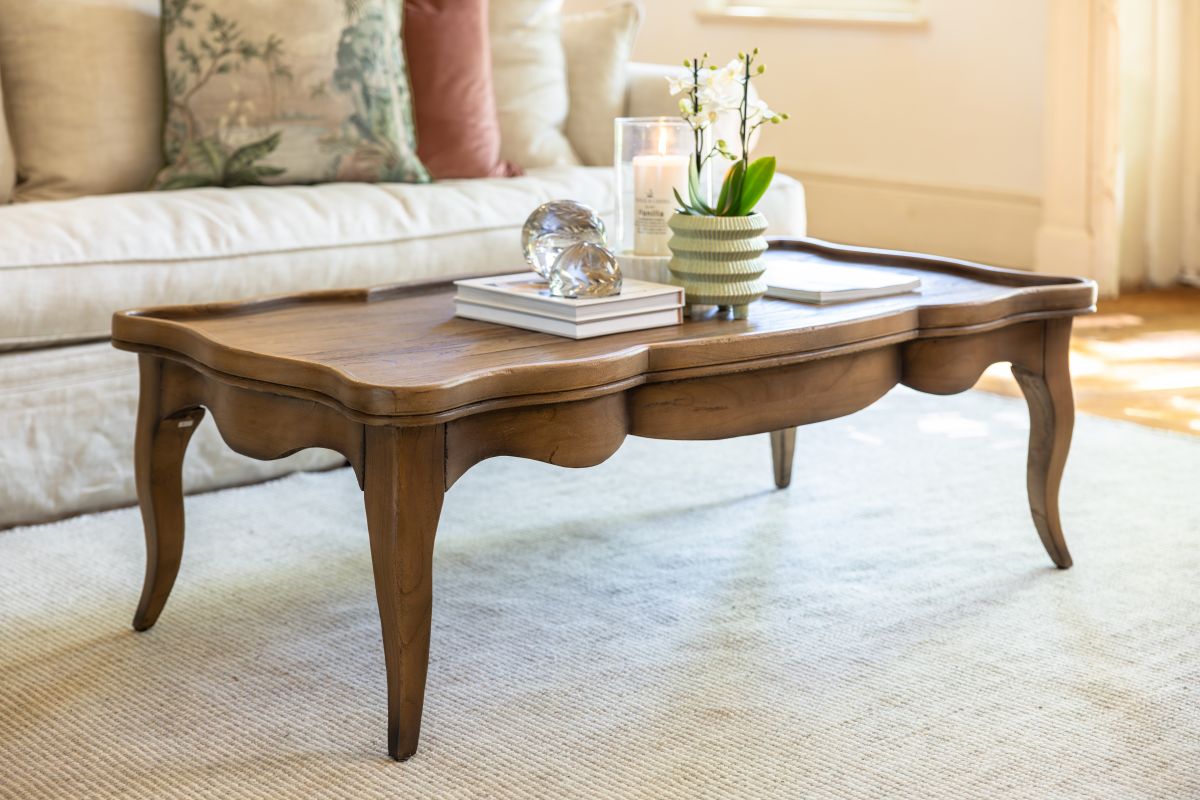 Block and chisel french style coffee table with drawer