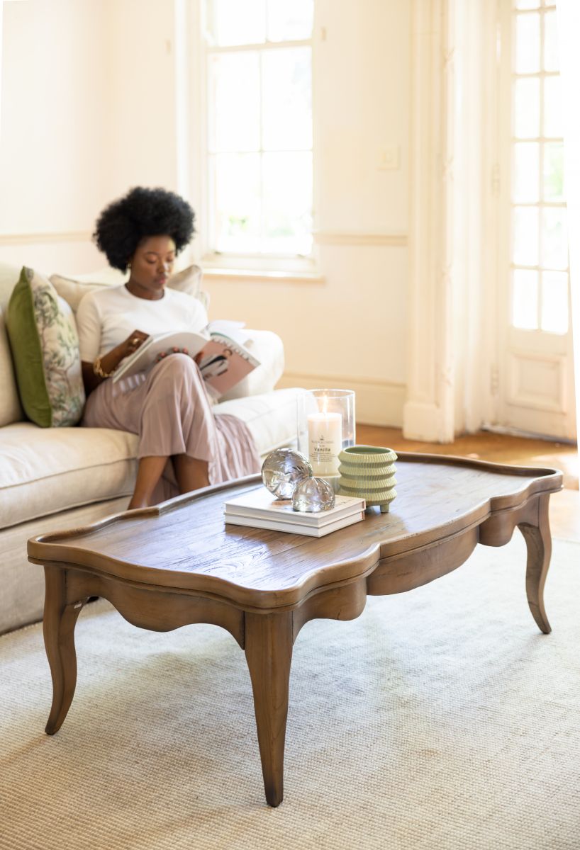 Block and chisel french style coffee table with drawer