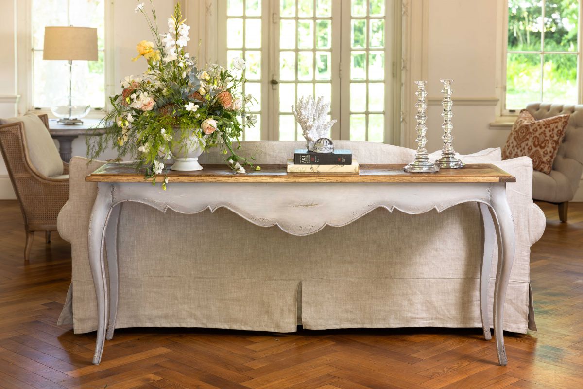 Block and chisel grey server with wood top