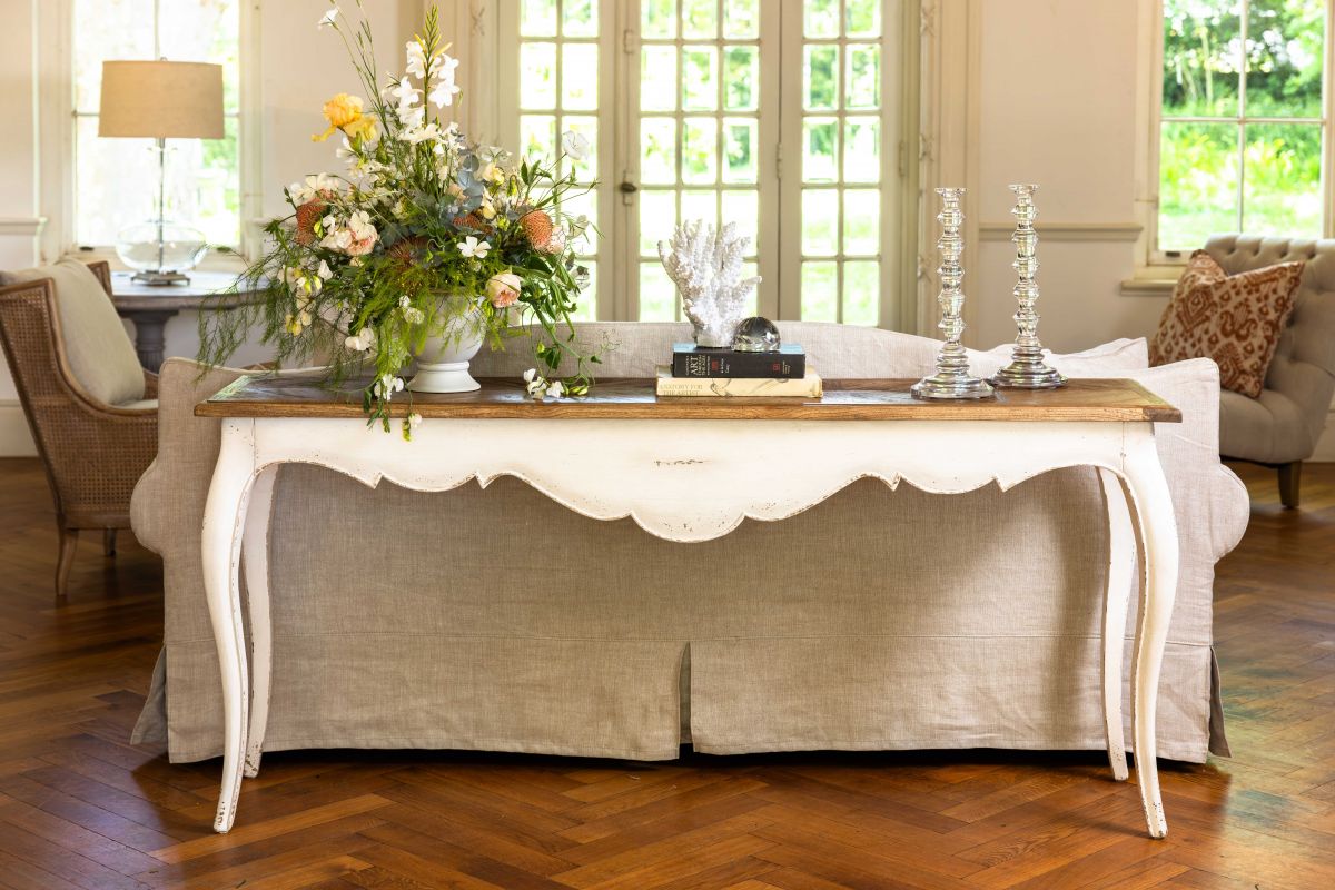 Block and chisel white server with wood top