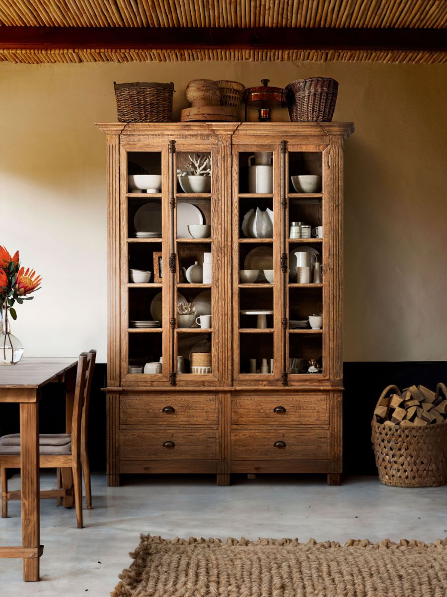 Block & Chisel recycled pine bookcase with glass doors