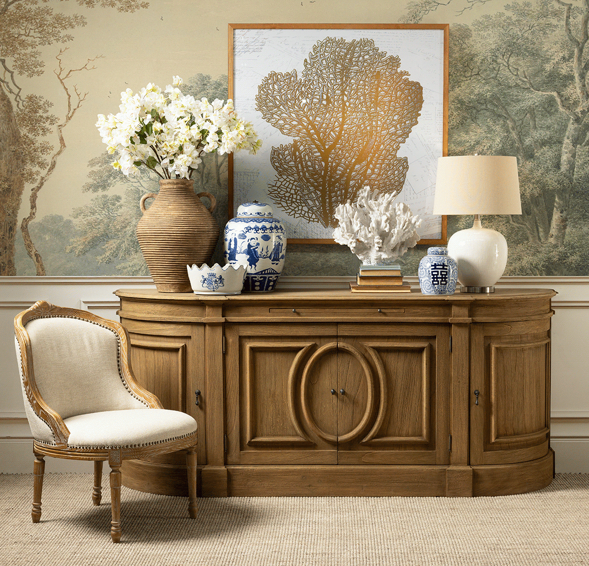 French style curved sideboard with storage